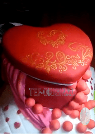 gâteau coeur sur un coussin , thermomix, pâte a sucre , coeur, anniversaire , coussin