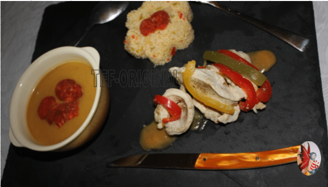 velouté courgette chorizo poulet poivrons semoule multicolore thermomix